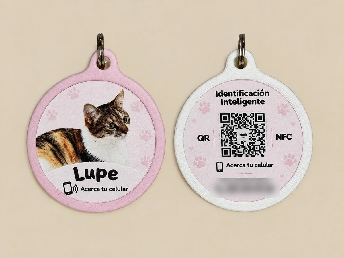Placa de Lupe: foto al frente y QR atrás