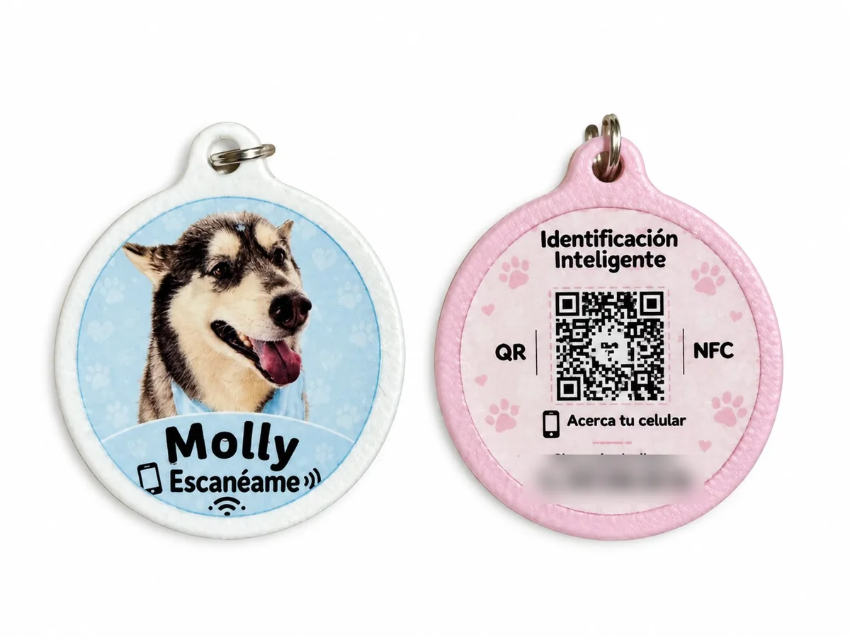 Placa de Molly: foto al frente y QR atrás